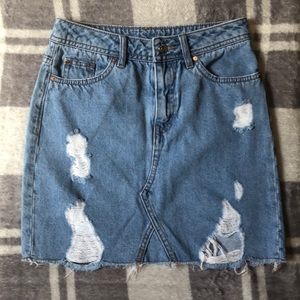 Juniors blue Jean distressed skirt